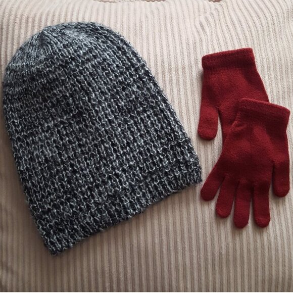 Gray Knit Beanie and Red Gloves - Picture 4 of 6